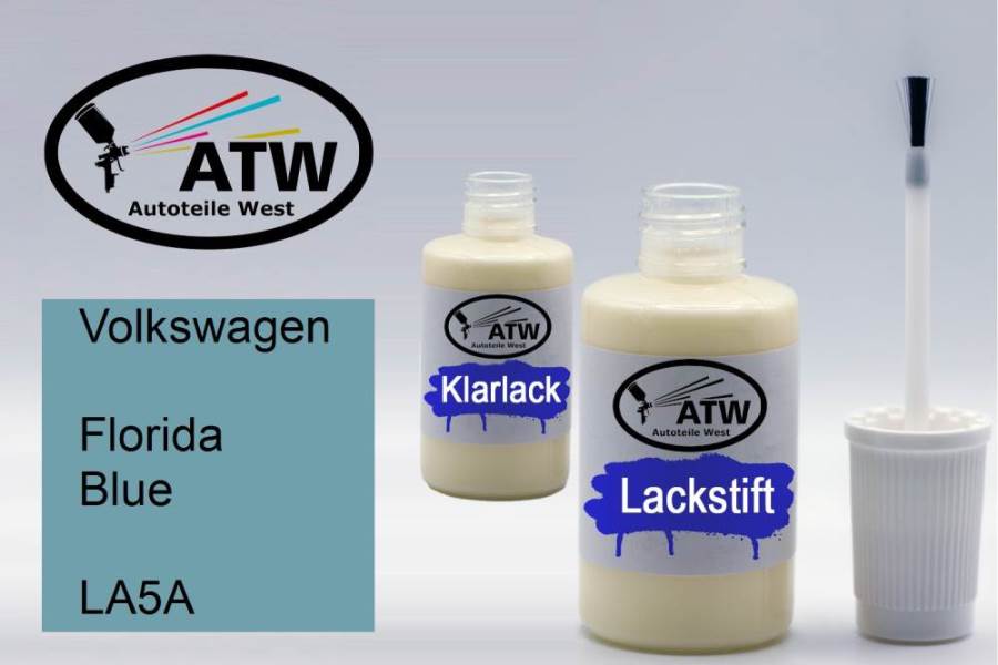 Volkswagen, Florida Blue, LA5A: 20ml Lackstift + 20ml Klarlack - Set, von ATW Autoteile West.